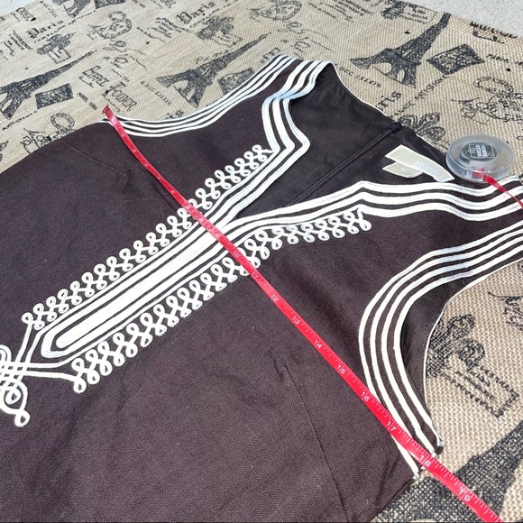 Michael Kors Brown/White Linen V Neck Sleeveless Dress Size 6 - Picture 11 of 12